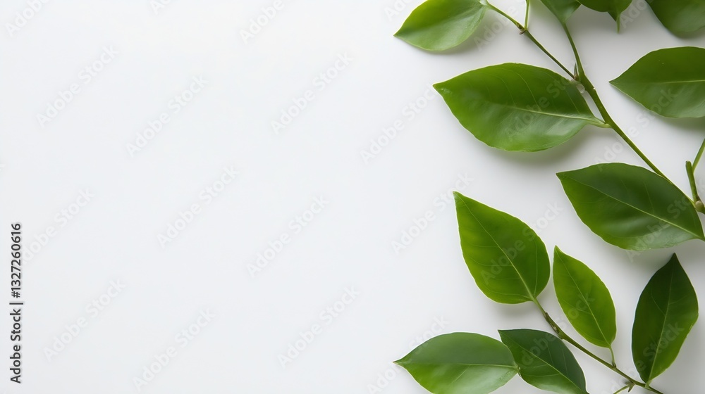 Aufkleber fresh green leaves arranged on a plain white background creating a calming natural design : generati