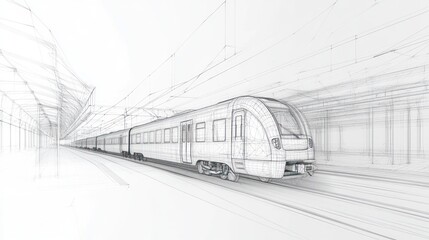 Naklejka premium Train Station Blueprint Sketch