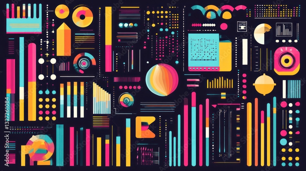 Poster colorful data visualization on dark background