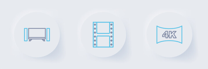 Set line Screen tv with 4k, Play video and Smart Tv icon. Vector