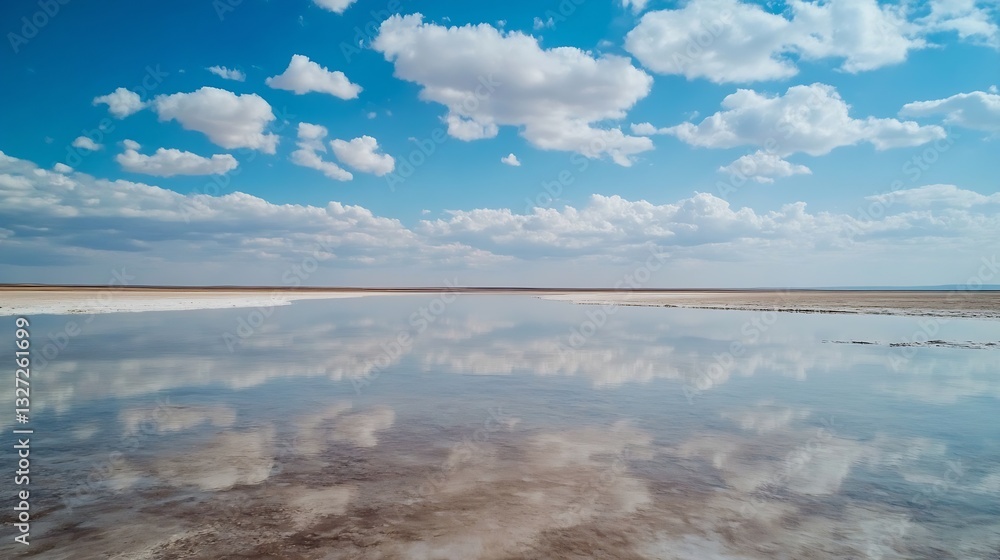 Poster Stunning reflection of clouds in tranquil water creating a breathtaking view of a serene natural landscape : Generative AI