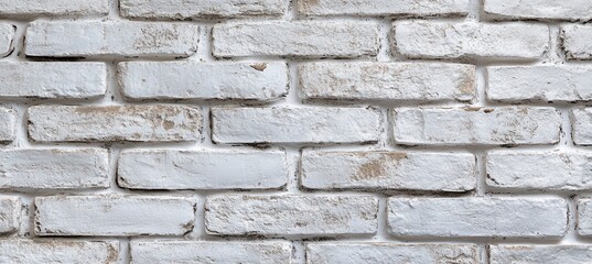 Fototapeta premium Closeup of a rustic whitewashed brick wall showcasing texture and aged character.
