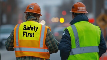 Supervisors wear vests with "Safety First" to remind workers of safety rules. This helps prevent accidents and makes work more efficient. 