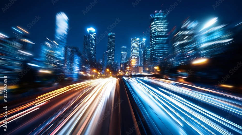 Aufkleber dynamic night cityscape with blurred lights and fast moving traffic creating a vibrant urban atmosph