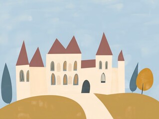 Naklejka premium a stylized castle with earthy colors and simplistic forms in a flat design style - minimalist wine presentation 