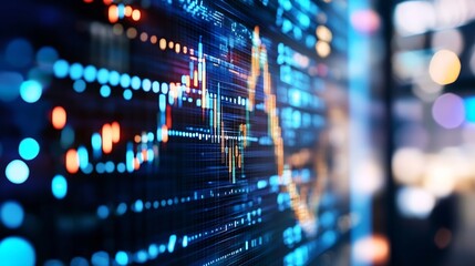 Detailed view of stock market trends with bright colors on an electronic screen : Generative AI