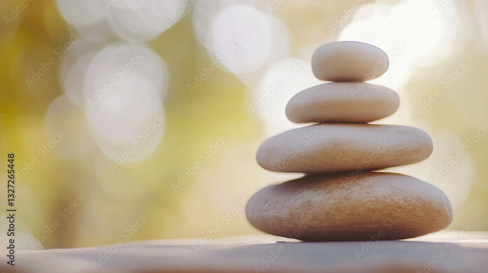Aufkleber Carefully arranged smooth stones stack symbolizing balance and harmony in a tranquil environment : Generative AI