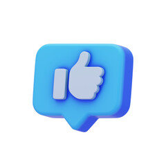 Blue Bubble Like Button or Icon Thumbs uUp or Like Sign Feedback Concept on White Background 3D Rendering