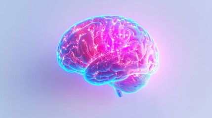 Neon Stylized Human Brain with Glow Effect