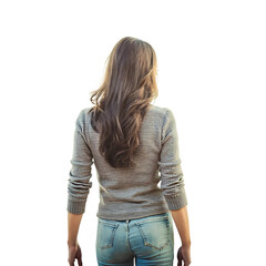 back view of a young woman on an isolated transparent background