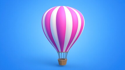 Naklejka premium Pink Striped Hot Air Balloon Against Blue Background