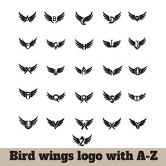 Bird wings logo A to Z alphabet letter design collection