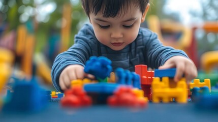 close up of child in the playground, child playing with toys