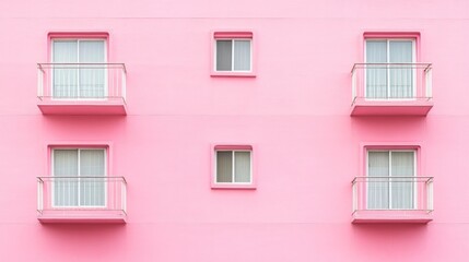 Fototapeta premium Pink Building Facade with Balconies