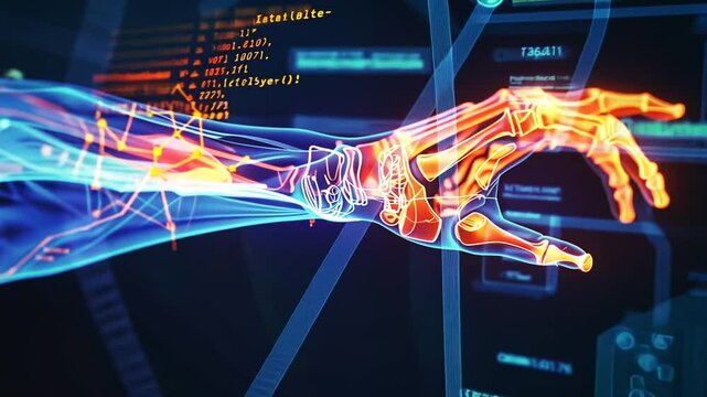 Digitalisierte Darstellung von Knochen mit Technologie-Overlay
