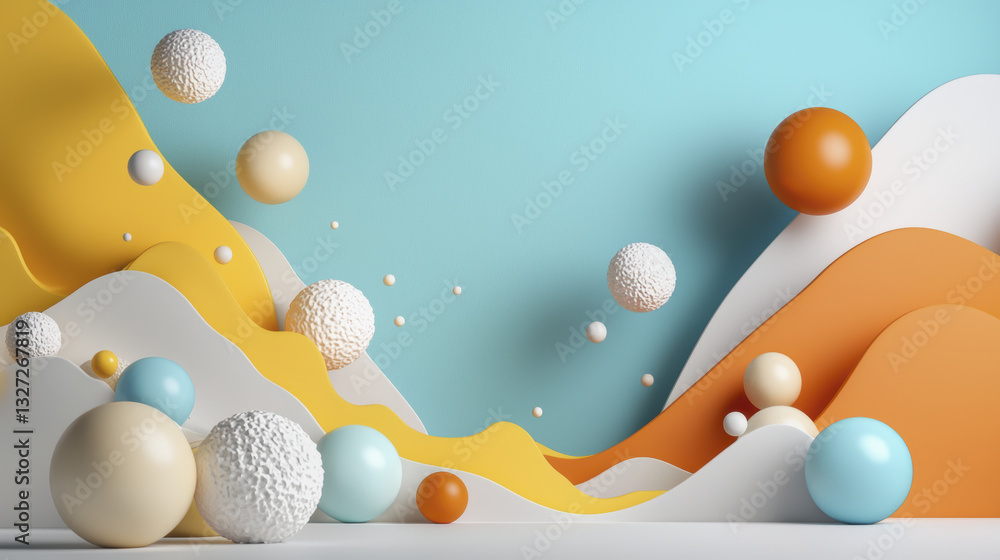Aufkleber colorful abstract composition with geometric shapes and waves, creating playful atmosphere