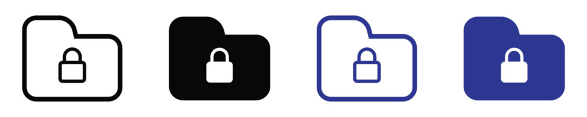 folder security icon set. folder lock icon set. folder protection sign. data protection symbol. document protection icon. folder lock icon for mobile app, ui and website. vector illustration