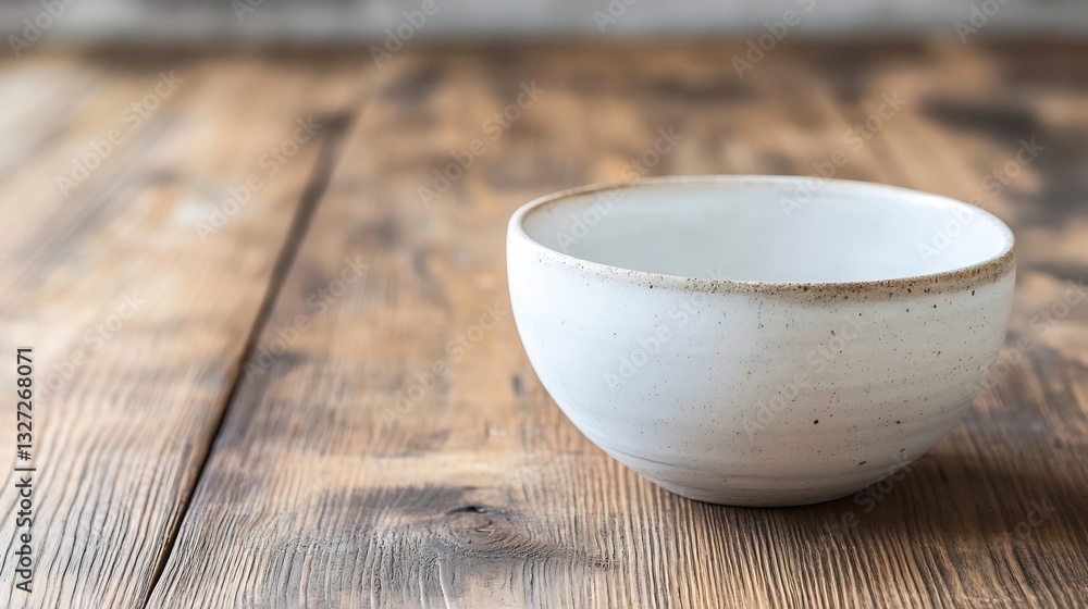 Poster minimalist empty white bowl on a rustic wooden table : generative ai