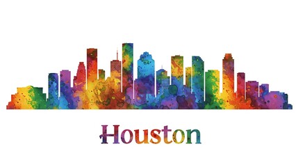 Vibrant Houston Skyline Watercolor Art 