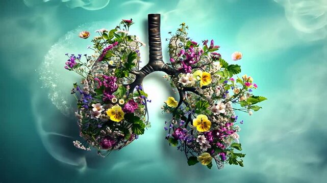 Illustration von Lungen mit Blumen als Symbol f&uuml;r frische Luft
