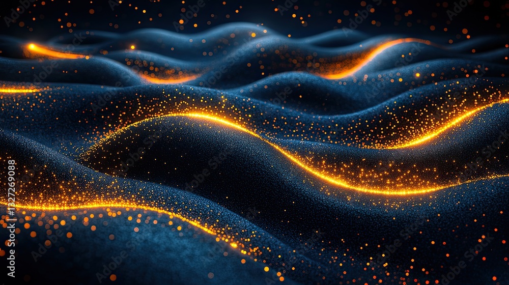 Poster abstract glowing particles wavy surface digital art background