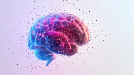 Digital Brain in Neon Grid Design