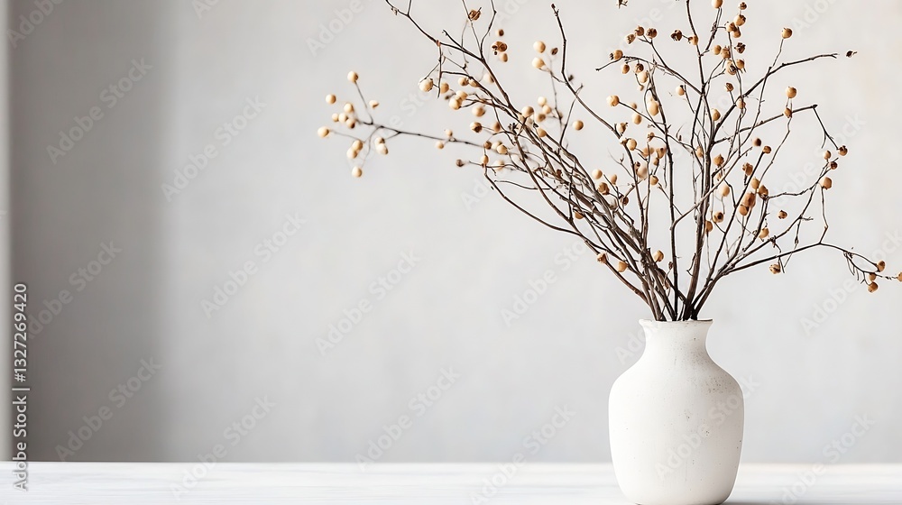 Poster Elegant Minimalistic Vase with Dried Twigs Placed on a Light Background : Generative AI