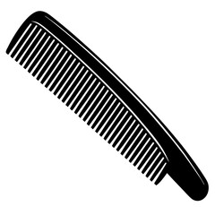 Curved Comb with Evenly Spaced Teeth - Black Vector Illustration