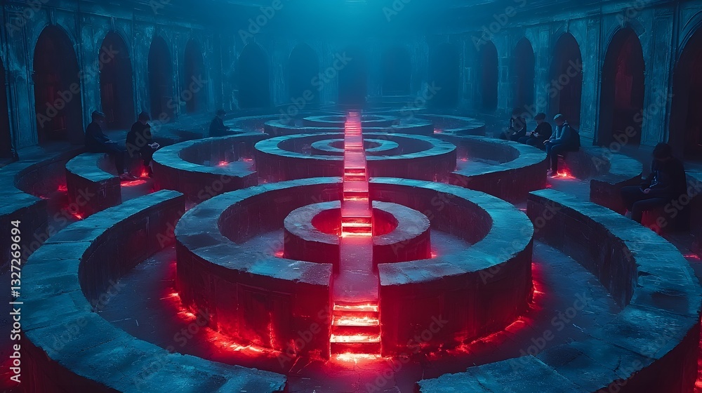 Poster glowing pathways of knowledge connecting students in futuristic classroom
