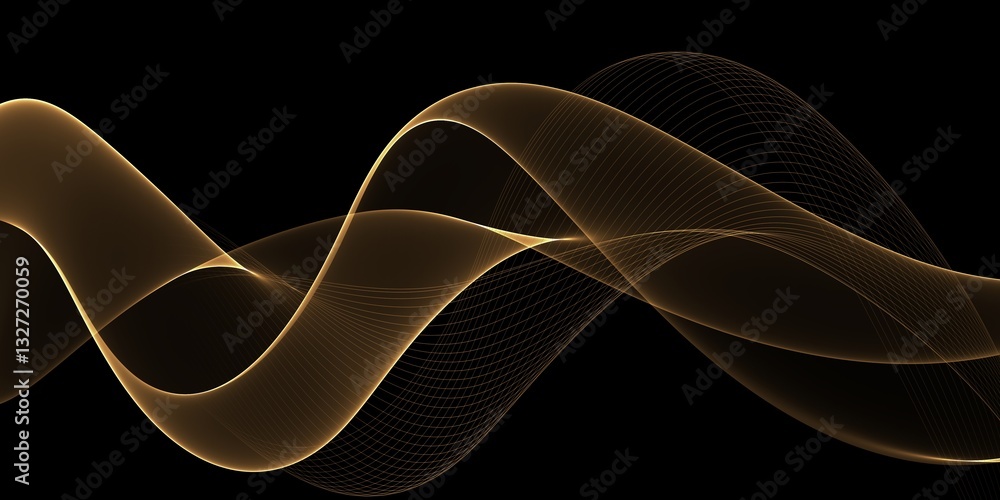 Aufkleber elegant gold wave lines on black background with lighting effect and copy space for text. luxury des