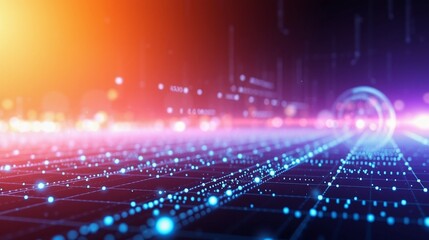 Obraz premium Futuristic Abstract Digital Landscape with Glowing Data Points and Lines