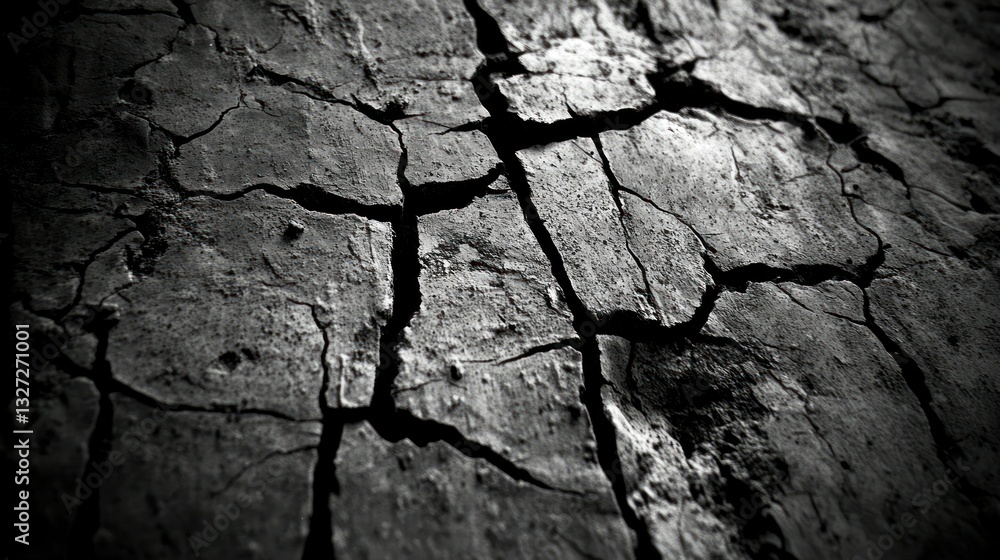 Poster a textured gray surface with numerous intersecting cracks is shown