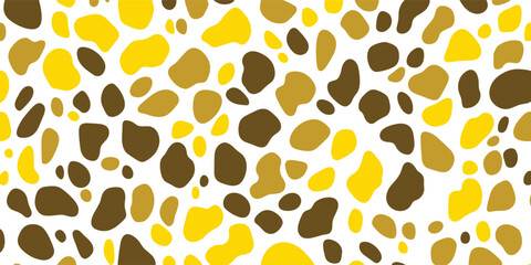 Yellow and Brown Organic Shapes leopard print seamless pattern, vector illustration, flat design, simple shapes, white background, no shadows, vector art style