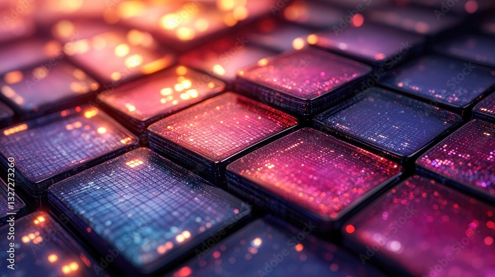 Aufkleber abstract glowing digital squares, futuristic technology background. possible use technology, data, i