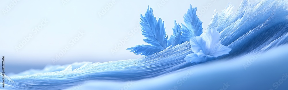Poster abstract ice texture with feather details against a soft blue background