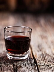 Fototapeta premium Elegant Glass of Dark Beverage on Rustic Wooden Table Perfect for Relaxing Moments : Generative AI