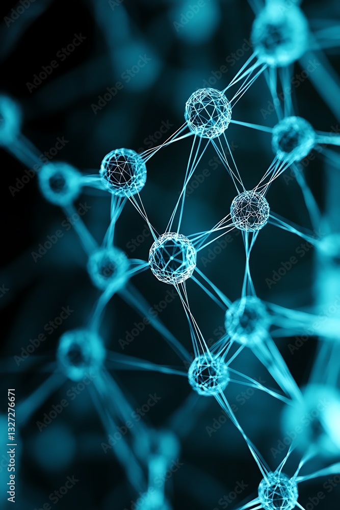Poster abstract molecular structure with interconnected spheres and lines pattern