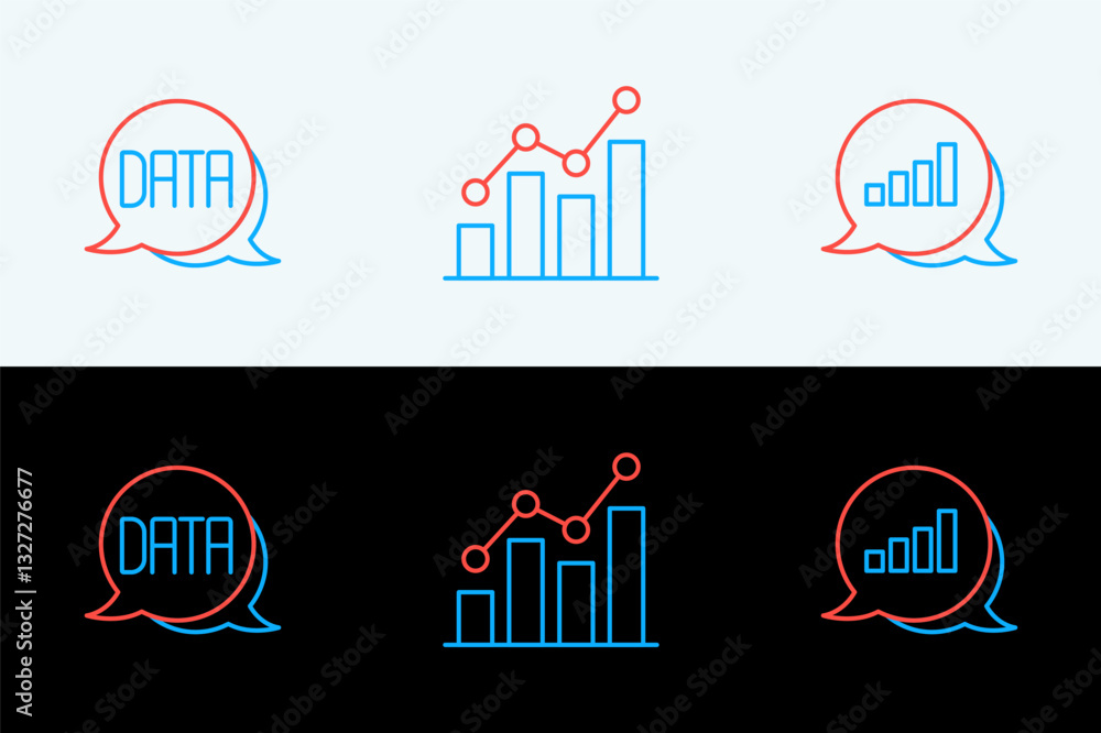 Poster set line pie chart infographic, data analysis and icon. vector