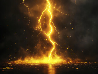 Lightning, yellow lightning isolated on a black background,