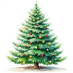 Fototapeta premium Evergreen tree stands tall with vibrant ornaments hanging from its branches capturing the joyful spirit of the holiday season and winter festivities