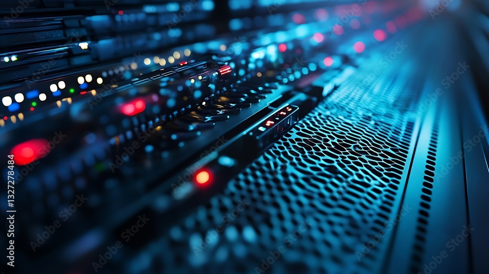 Aufkleber Futuristic technology data center with illuminated servers and highspeed cables creating a vibrant and modern atmosphere : Generative AI