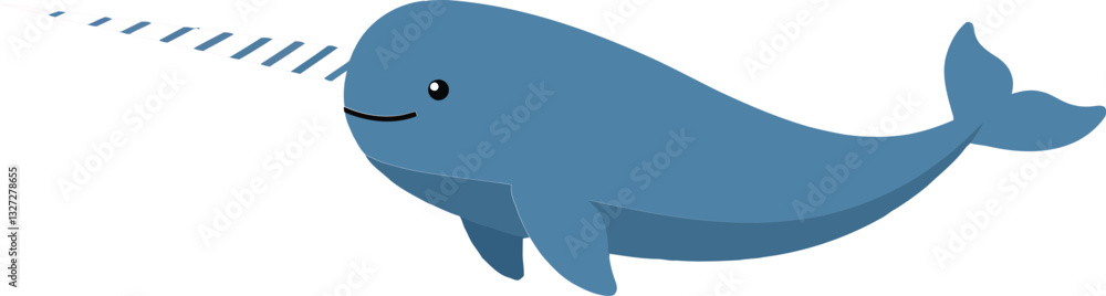 Poster cute narwhal swimming joyfully in a minimal style with a playful expression, featuring soft colors a