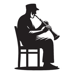 Naklejka premium Nostalgic Old Man Playing Musical Instruments silhouette, playing tunes from the past - Old Man illustration - Minimalist Old Man vector - Memory-filled musician 