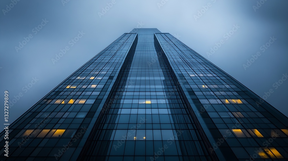 Poster dramatic view of towering skyscrapers against a moody cloudy sky presenting an urban atmosphere : ge