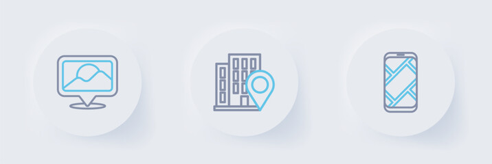 Set line City map navigation, Location with house and icon. Vector