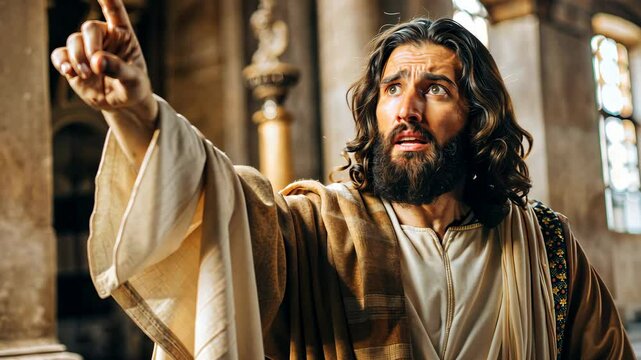 Jesus Christ preaching the Word of God and pointing the finger 4K