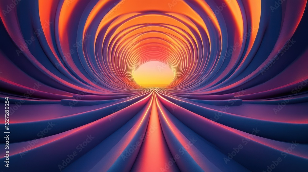 Poster a vibrant tunnel constructed with layered colors and circular shapes