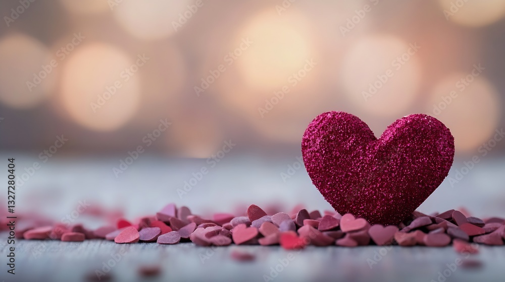 Aufkleber bright glittery heart over small pink hearts on a soft surface creating a romantic mood : generative