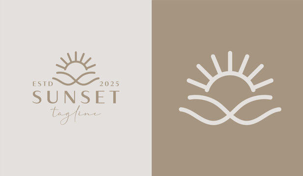 Sunset Wave Logo Template. Universal creative premium symbol. Vector illustration. Creative Minimal design template. Symbol for Corporate Business Identity