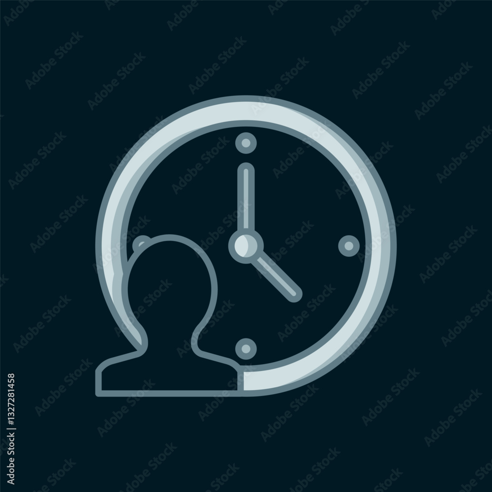Poster line time management icon isolated on black background. clock and gear sign. productivity symbol. fl